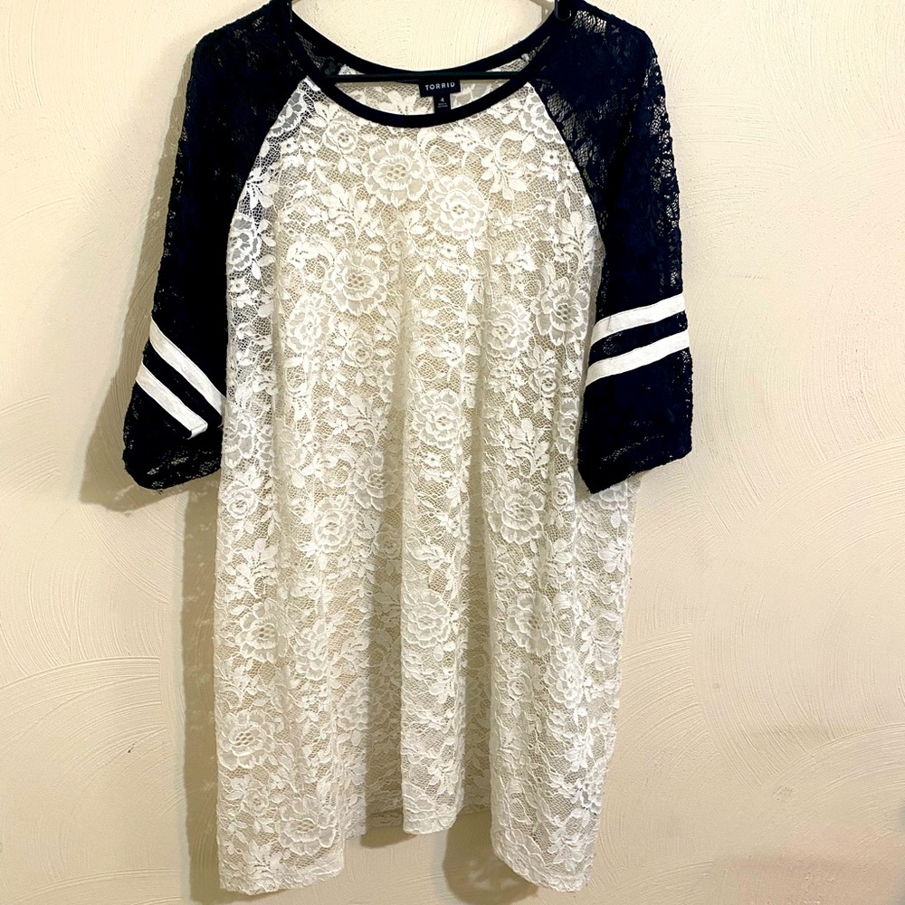 Torrid lace white and black jersey look top